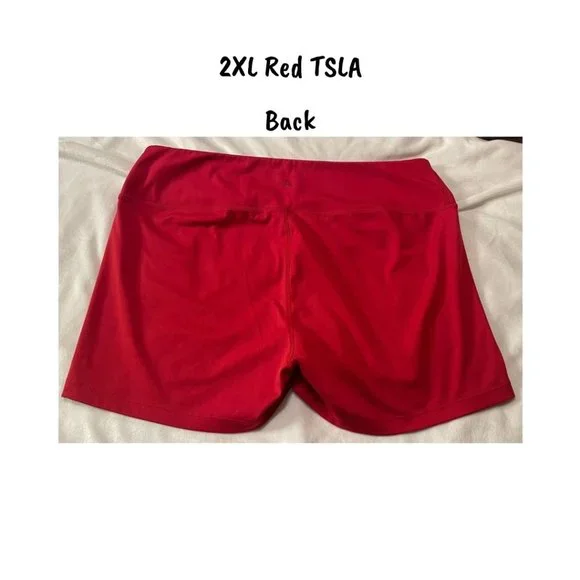 TSLA Cherry Red High Waisted Yoga Shorts Bike Running Pocket Size 2XL - Picture 3 of 4